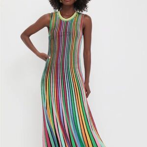 Tuckernuck Resort Sheath Dress Green Yellow Ribbed Maxi